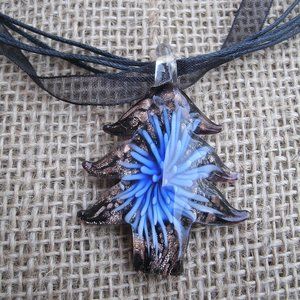 Murano Glass Flower Pine Tree Pendant Necklace